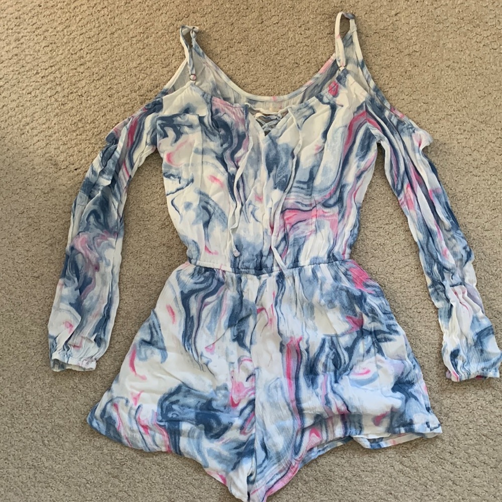 tri-color hollister off the shoulder romper
